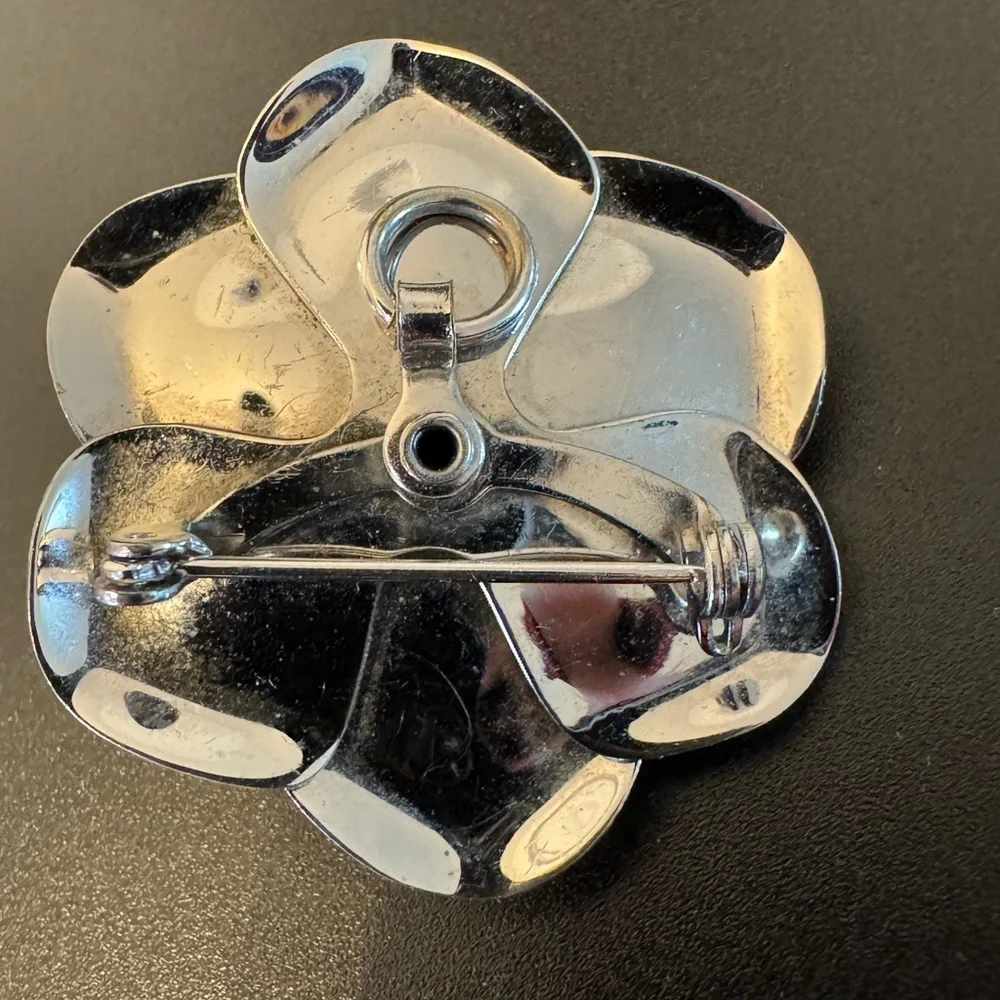 Vintage Silver Tone Flower Brooch Pendant Convertible Statement Necklace Ready